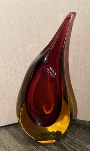 Murano Oggetti Teardrop Vase Sommerso Art Glass Vetri Di Murano 9.5” Signed