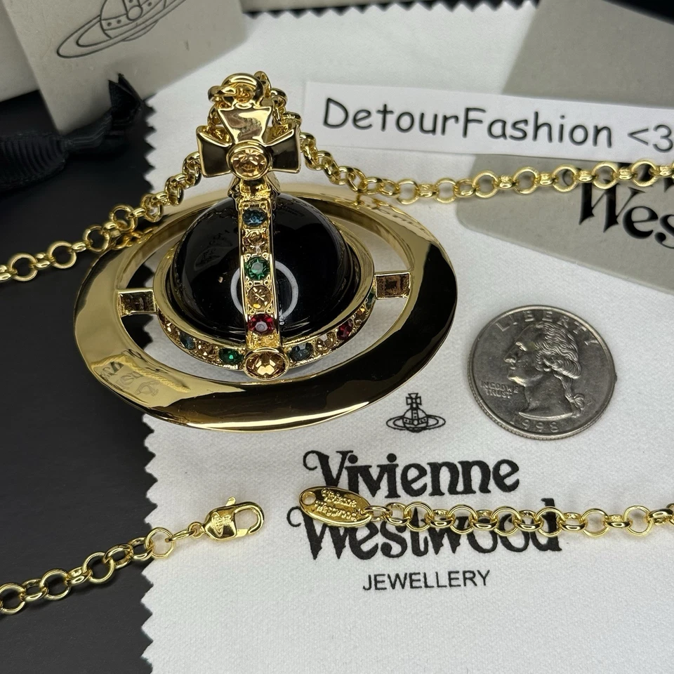 Vivienne Westwood Giant Orb Nana Black Gold Necklace Pendant Chain New in Box - Image 4 of 4