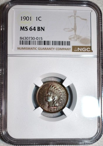 NGC MS-64 BN 1901 Indian Head Cent, Richly Toned specimen.