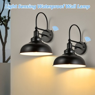 LETRY 2 Pack Light Sensing Farmhouse Outdoor Wall Sconce Waterproof E26 Wall La
