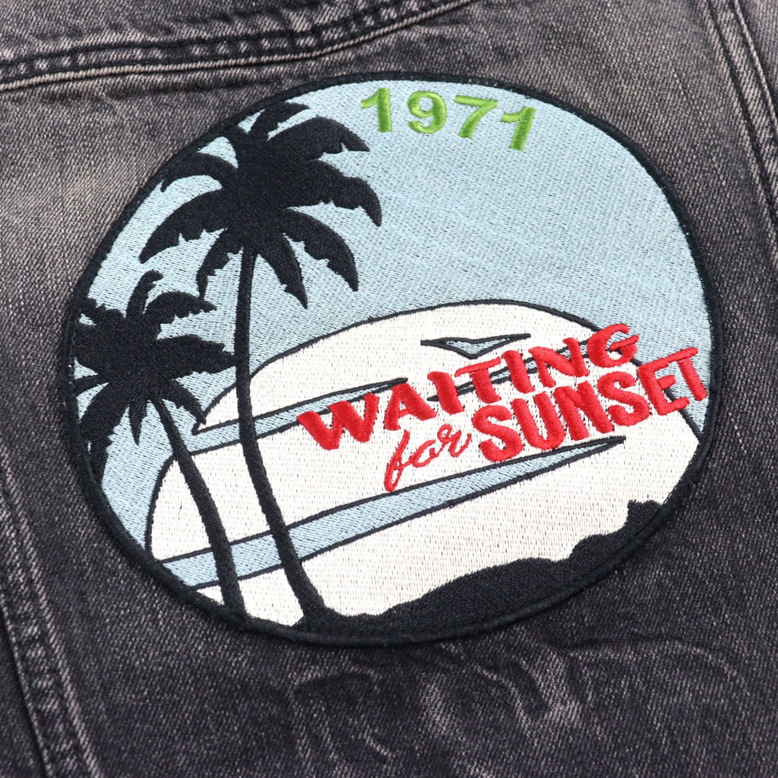 SAINT LAURENT PARIS Men's Denim Jacket Patch "Waiting Sunset" Dark Gray S Size thumbnail 7