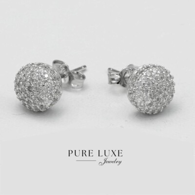 Men's Sterling-Silver 925 Cubic zirconia 8mm Round Studs*Earring Unisex--Box