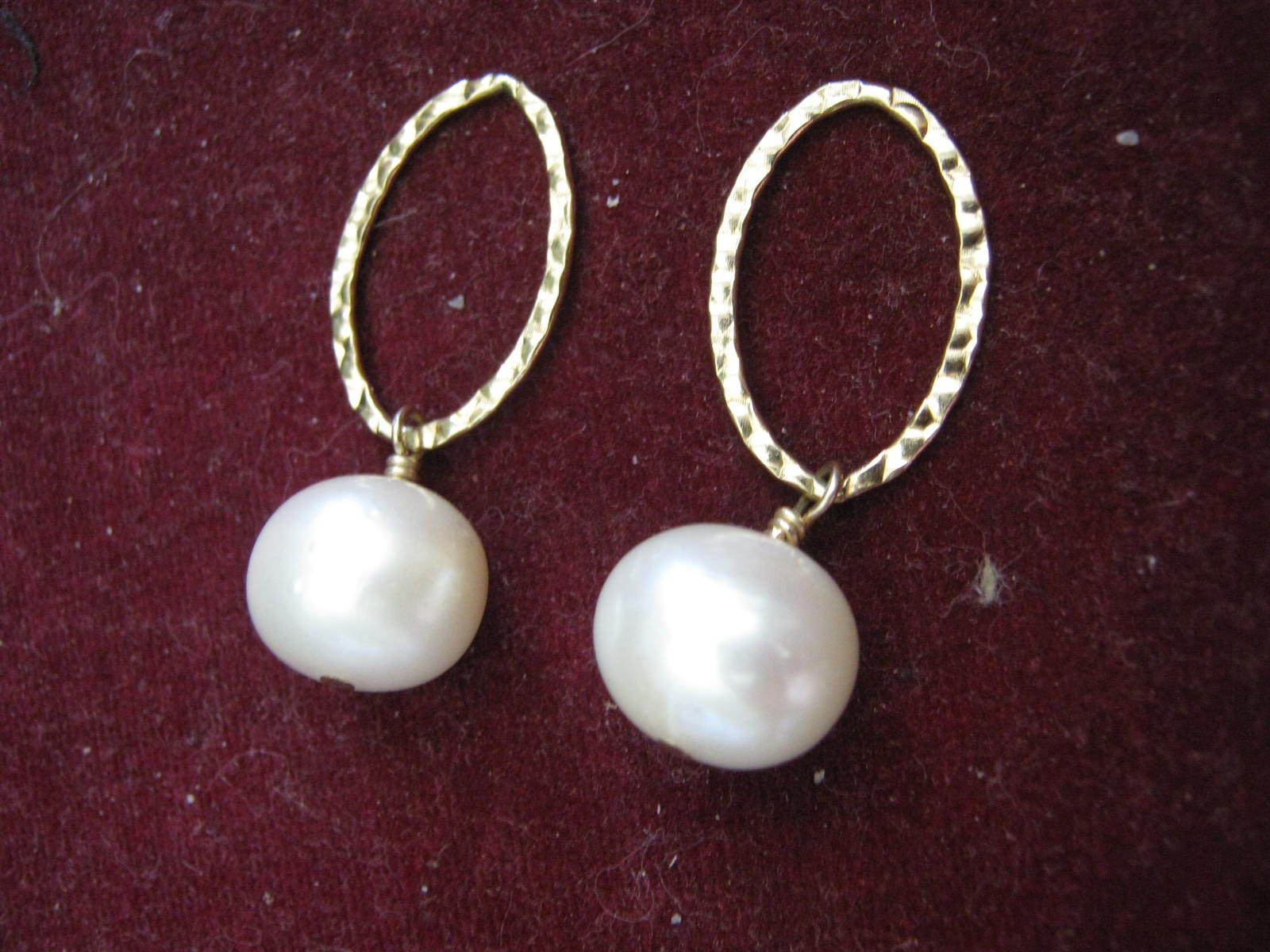 Two 14K Yellow Gold Oval Dangles w/ 13mm Baroque Peanut PEARL DROPS for Earrings
