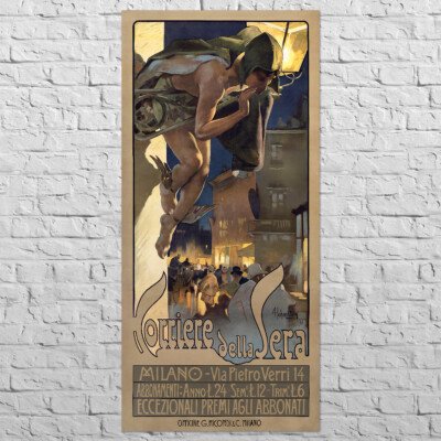 Poster Corriere Della Sera, 1898 | 19x39'' Big size | Old newspaper Ad, Retro art