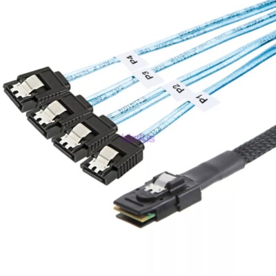 Mini SAS to 4 SATA SFF-8087 Multi-Lane Forward Breakout Splitter Cable 3 Feet