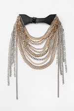 Zara Gold Silver Multi Chain Heavy Black Faux Leather Belt READ ME 4736/314/808