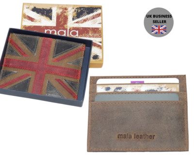 Schmales Union Jack Kreditkartenetui aus Leder im Used-Look - RFID 637 29 braun Mala