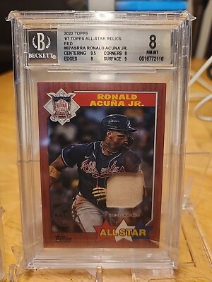 2022 TOPPS 87 ANN. ALL-STAR RELIC RED 2/25 RONALD ACUNA BECKETT GRADED 8 NMT-M