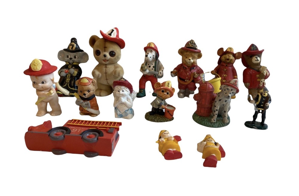Lot Of Fireman Related Figures, Ornaments, Magnets, Etc