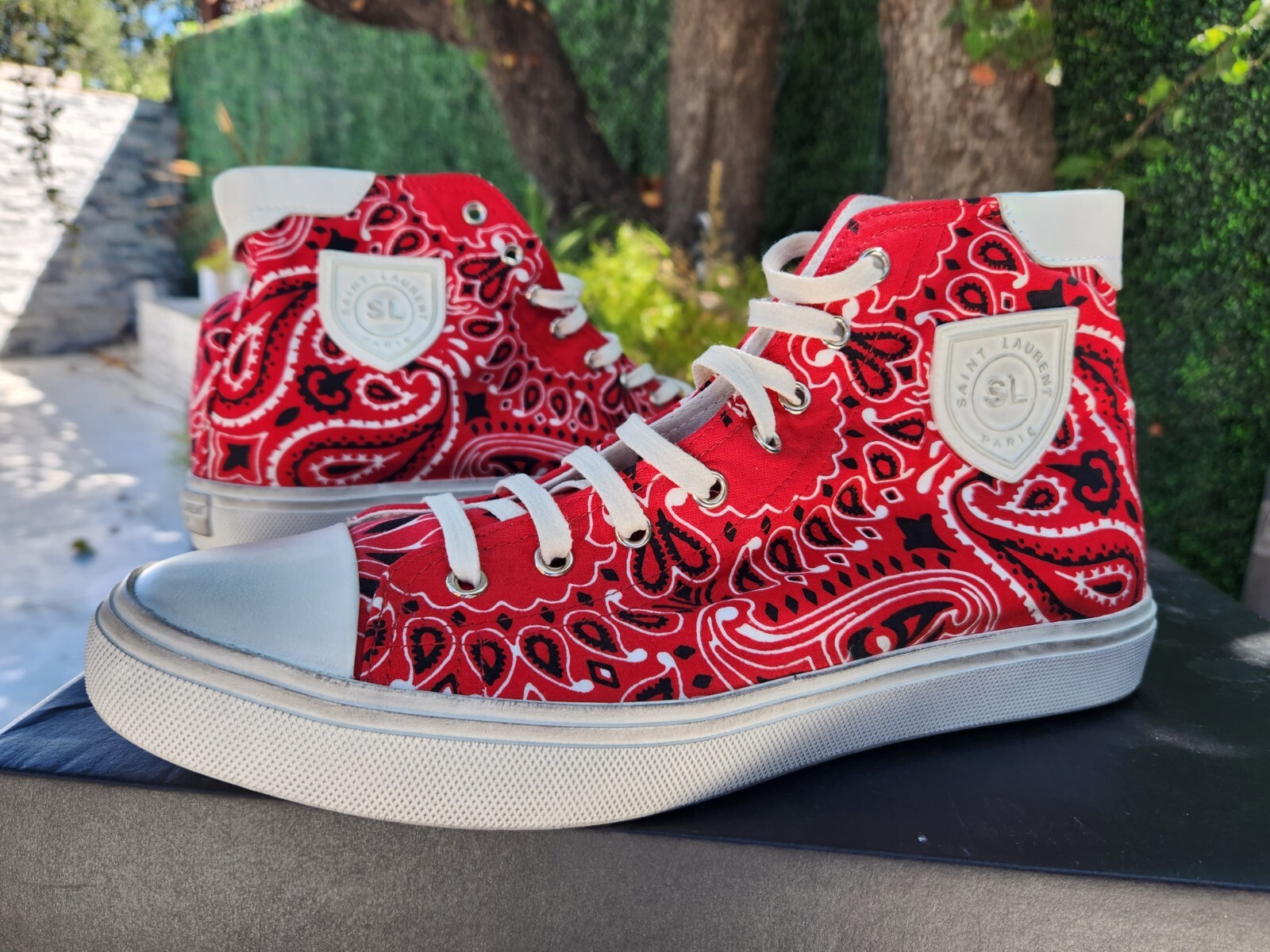 Scarpe da ginnastica alte Saint Laurent BEDFORD TESSUTO BANDANA ROSSE taglia 8 US