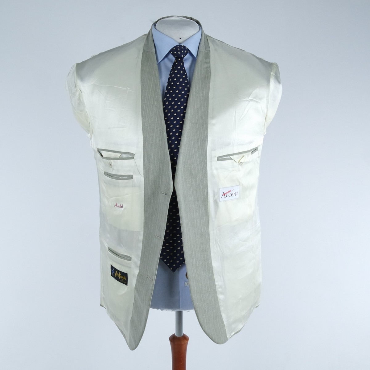 Manteau Sport Vintage Homme ACCENT En Laine Verte à Motif Chevron - Taille 48R, Parfait état
