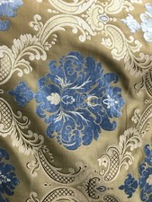 BLUE DARK GOLD DAMASK CHENILLE UPHOLSTERY BROCADE FABRIC 54 in. Sold BTY