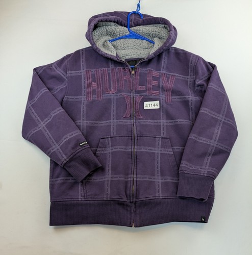 Hurley Hoodie Youth 18/20Y Purple Plaid Cotton Sherpa Lined Pocket Full Zip - Picture 4 of 7
