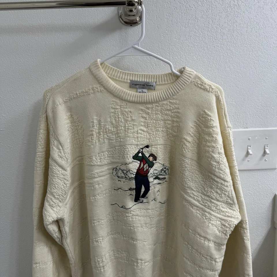 Suéter de Golf de Colección Eslabones de Ciprés Para Hombres XL Tapiz Tejido Hecho en EE. UU. Abuelo Años 90 AOP Foto 2 de 4