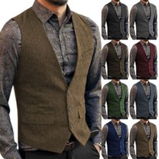 Men Tweed Vests Western Vintage Hunting Groom Casual Formal Vests 42 44 46 48 50