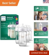 BPA-Free Philips Natural Glass Baby Bottles, 4-Pack, Flow 3 Nipple Design