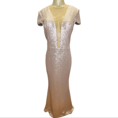 Dress the Population Michelle Cap Sleeve Sequin Long Gown in rose gold size  XL | eBay