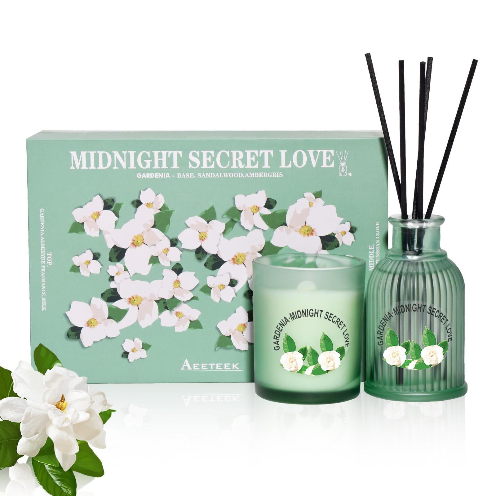 Gardenia Reed Diffuser Set 3.5oz Aroma & Jar Candle Sets Elegant Floral Scent...