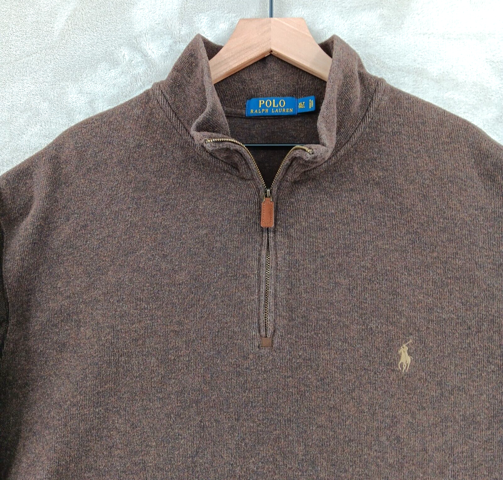 Polo Ralph Lauren maglione uomo XLT alto marrone 1 4 zip manica lunga marrone pony