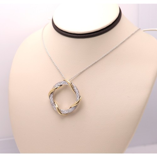 Diamond Circle Pendant 14k Real Gold Circle Necklace - Picture 8 of 14
