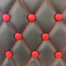 Peterbilt 379 Lea Full Door Panel SET Black Lea Red Stitching & Buttons