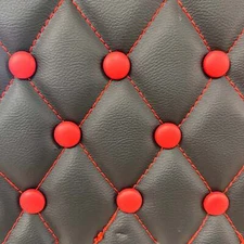 Peterbilt 379 Lea Full Door Panel SET Black Lea Red Stitching & Buttons