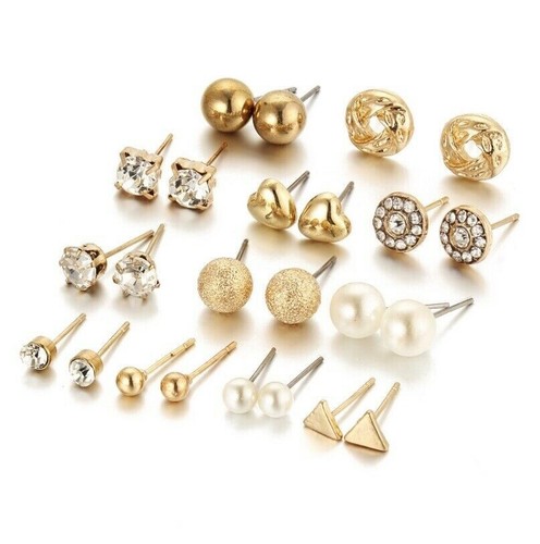 Großhandel Set Mit 12 Paar Herz Perle Ohr Ohrstecker Gold Kristall Glänzend Eu - Bild 3 von 4