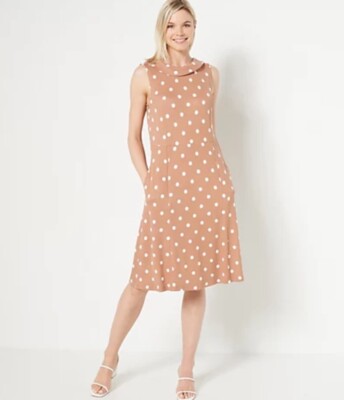 Isaac Mizrahi Live! Petite Printed Polkadot Dress Brown Sugar PXL A496349 |  eBay