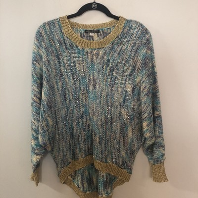 Ella And Cathy Turquoise And Gold Yarn Knit Sweater Suze S NWT