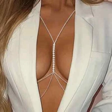 Silver Sexy Sparkling Rhinestone Chest/ Breast Body Chain Jewelry