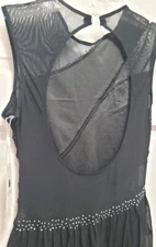 Iefiel Women's Sleeveless Asymmetrical Black Rhinestone Dance Dress - Small