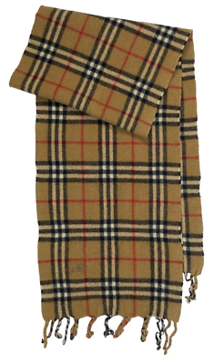 Vintage Burberry Women Scarf Beige 100% LambsWool Made Exclusively