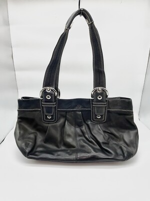 バッグ COACH Vintage Leather Black Shoulder Bag Coach 10316 Vintage SMALL Soho Black Leather Shoulder Bag w