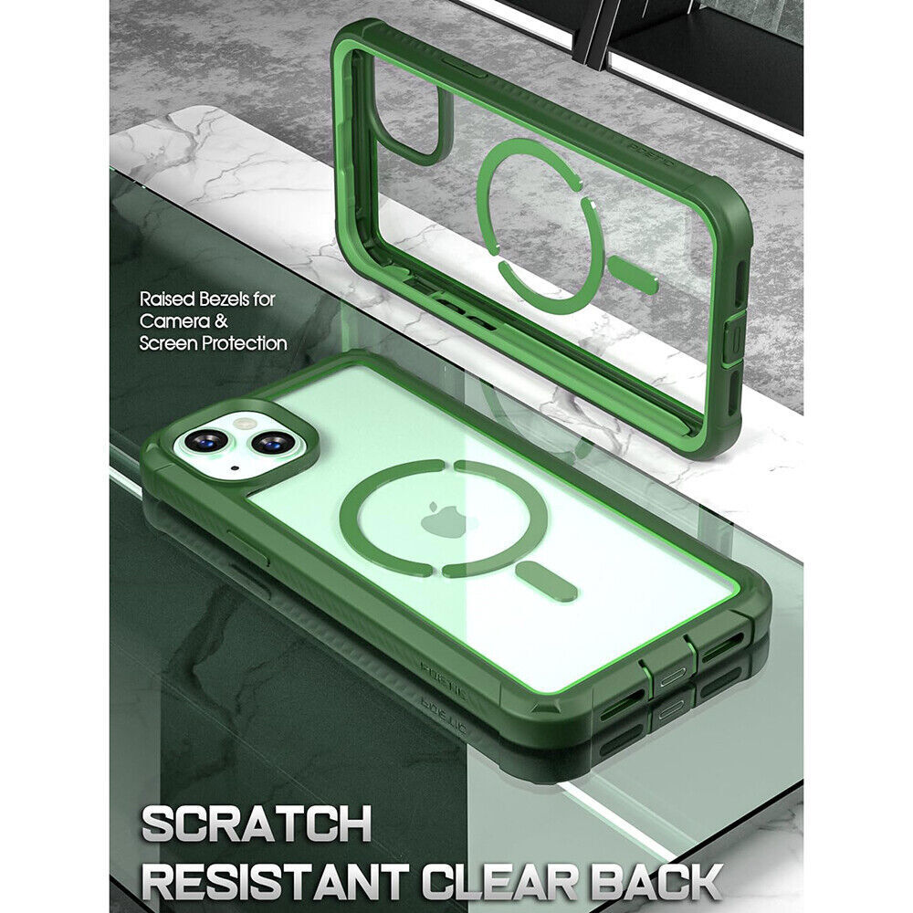 For iPhone 15 Case with MagSafe Built-in Screen Hybrid Rugged Cover Green-image