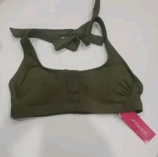 Juniors' Ribbed Button-Front Halter Bikini Top - Xhilaration, Olive Gree, XS