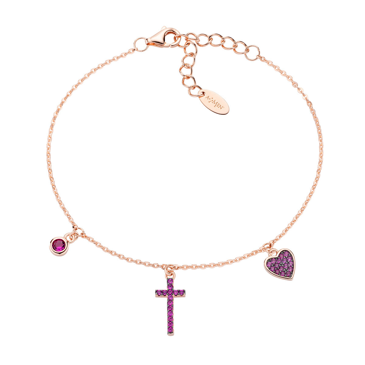 AMEN Womens Bracelet BRCRCURRZ 925% Silver Gold Rose Cross