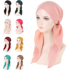 Muslim Women Pre-Tied Hijab Hat Chemo Cap Turban Hair Loss Bonnet Headwear Wrap