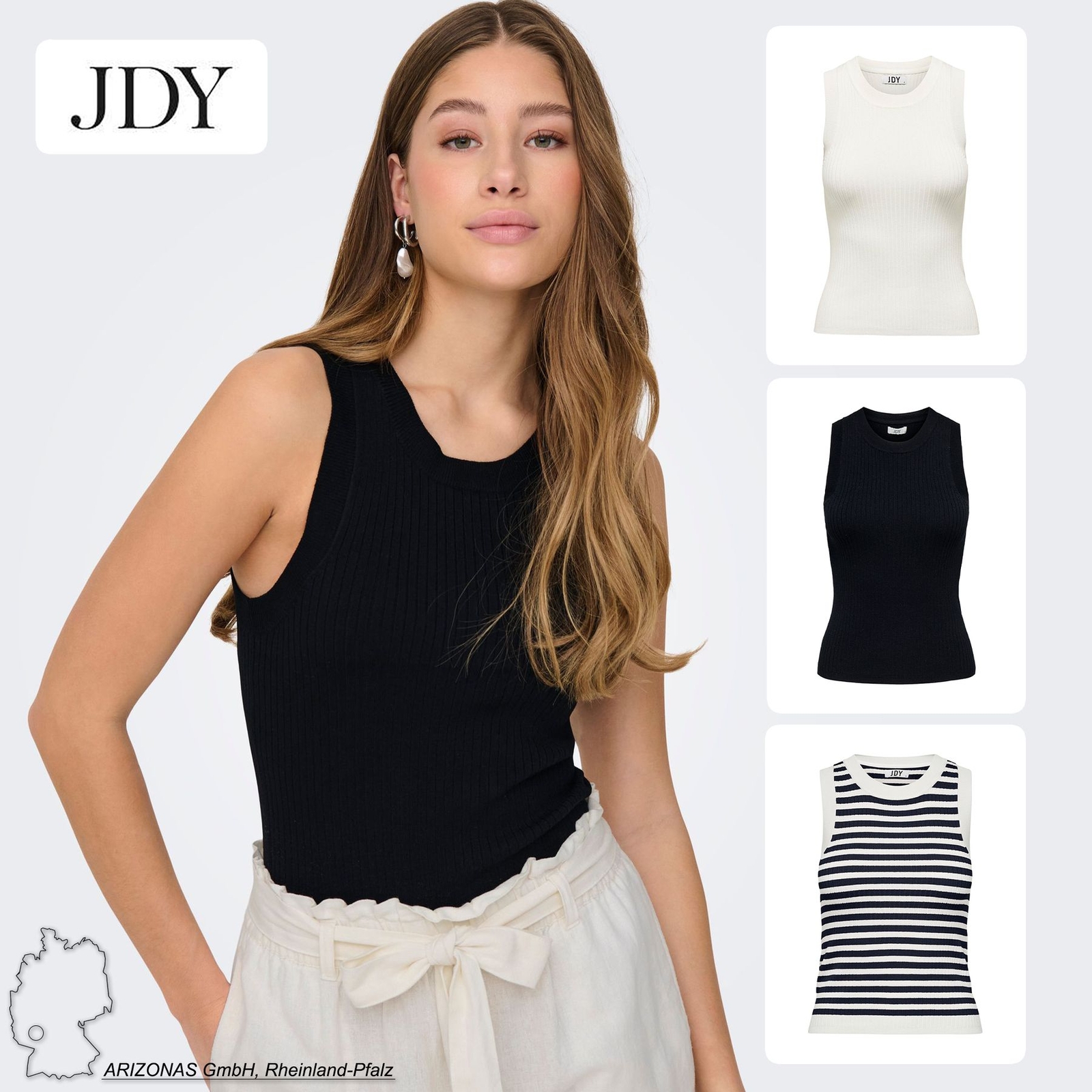 JDY Mujer Top Sin Mangas Cuello Alto Punto Canalé