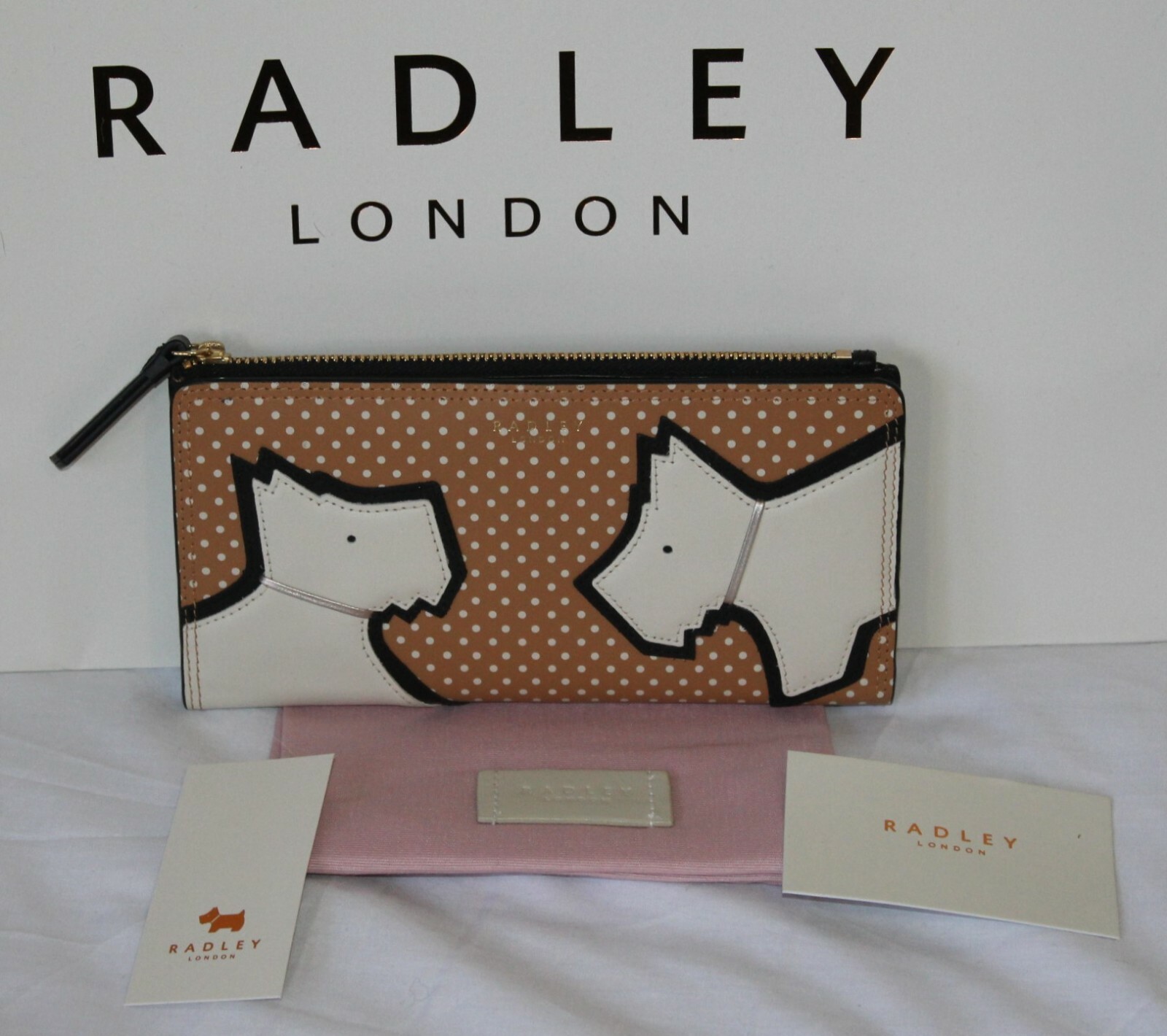 Tan / Dotty Radley London ""Face to Face"" Large Bifold Matinee Purse, BNWT,