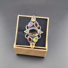 Vintage 925 Sterling Silver Multi Gemstone Cluster Ring Bezel Set Size 7 US
