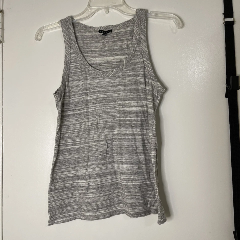 Camiseta sin mangas THEORY gris jaspeado combo cuello redondo algodón talla pequeña  Foto 2 de 4