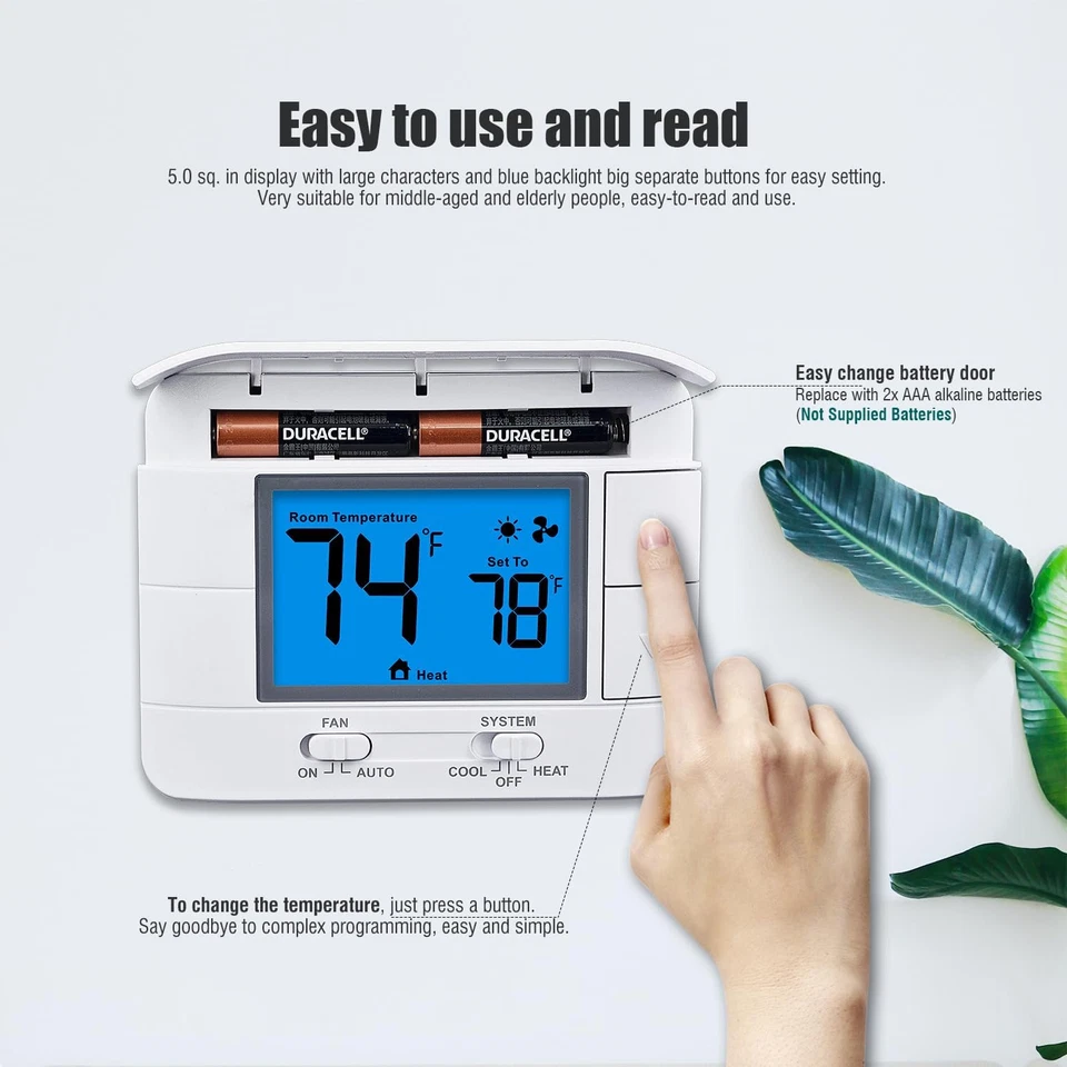 Non-Programmable Thermostats for House, Single-Stage 1 Heat/ 1 Cool, Simple - Image 3 of 4