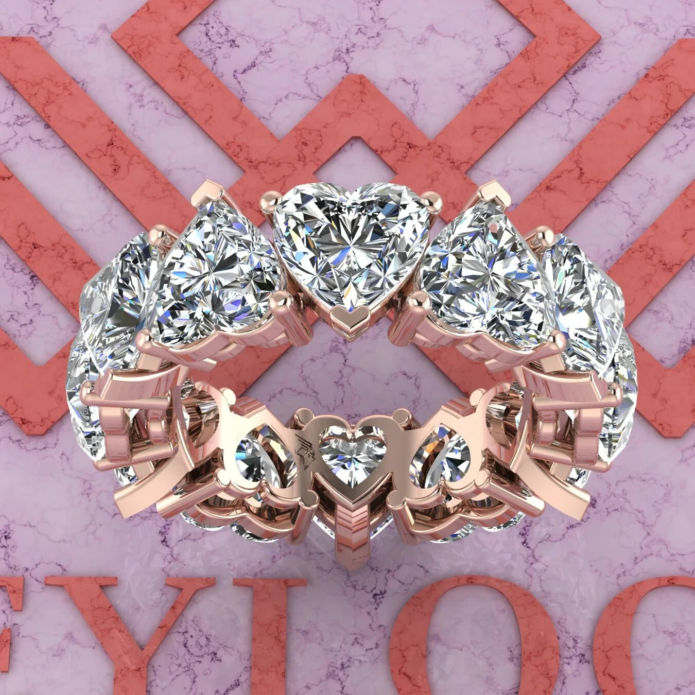 17 CTW D-Color Heart Cut Moissanite Eternity Band in 10K Gold