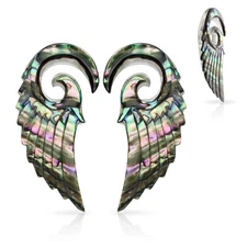 PAIR Organic Abalone Angel Wing Tapers Plugs Expanders Gauges Body Jewelry
