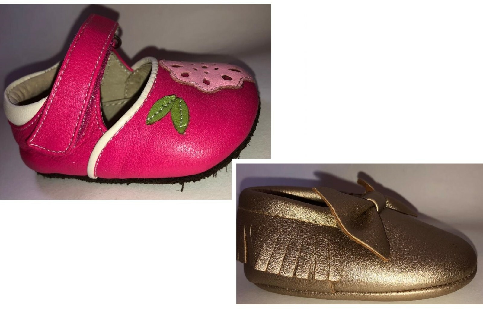 lot 2 pairs 0-6 mo shoes  * SEE KAI RUN + gold mocs * beautiful & clean