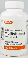 Rugby Childrens Chewable Multivitamin Animal Shapes 250ct -Exp Date 05-2027
