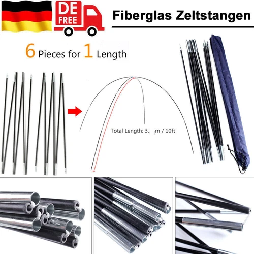 12 Stangen Zeltstangen Fiberglas Teleskopstangen Zeltgestänge 7mm mit Tasche DHL - Bild 1 von 12