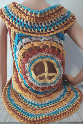 crochet handmade womans peacemaker vest top boho festival shrug plus xl/1x