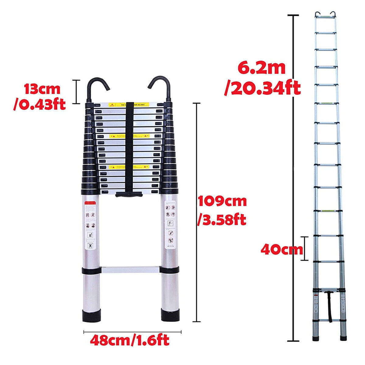 Telescopic Ladder MultiPurpose Extendable Folding Aluminium 2.66M Ladders Loft eBay