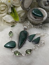   925 Silver R AL Malachite Necklace, Earrings, Bracelet, Ring/8